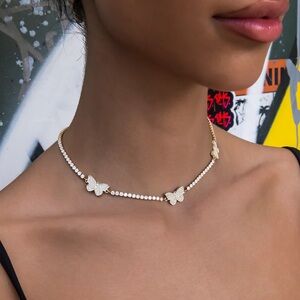 Elegant Gold Butterfly Micro Tennis Necklace